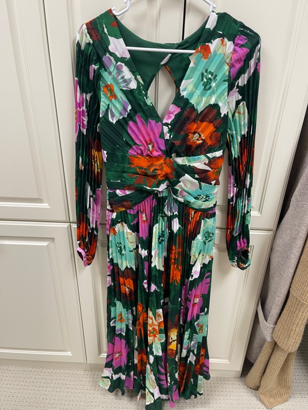 Maeve Green Floral Long-Sleeve Twist-Front Midi Dress